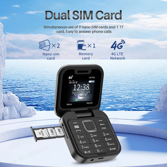 📞 2025 SERVO i16 Pro 4G Mini Fold Mobile Phone – Dual SIM | Call Recording | Speed Dial | Flashlight | Compact Fold Design