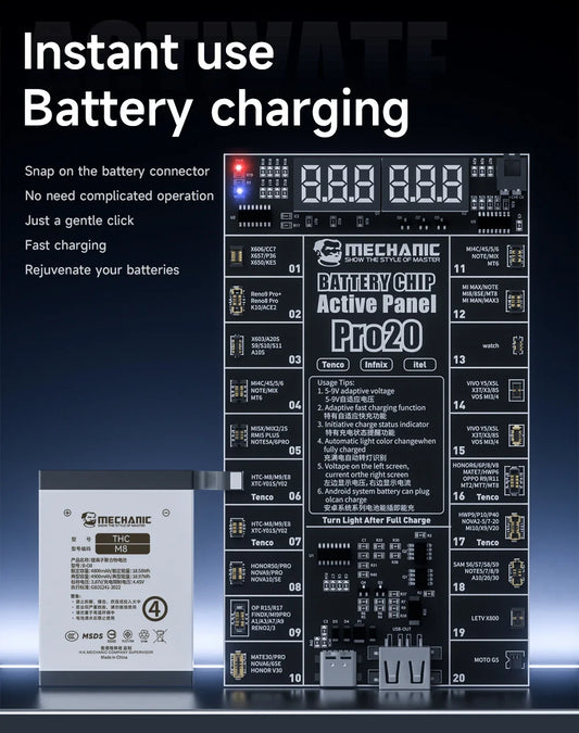 MECHANIC Pro 20 Battery Tester Activation Board with LED Display – Voltage & Current Check Tool for 400+ Android Phones
