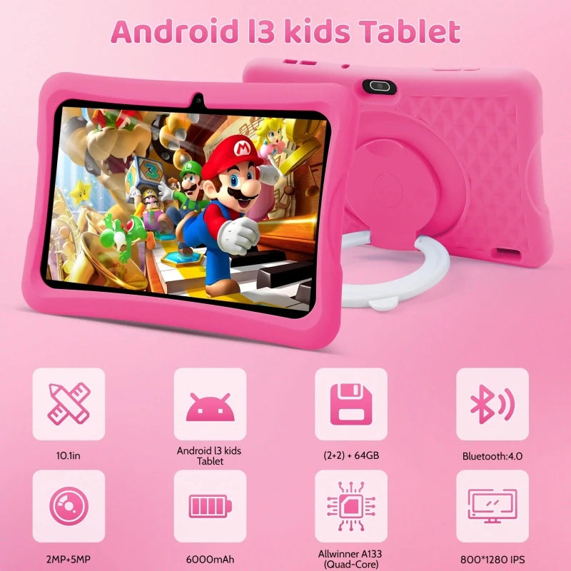 🎨 J11 Android 13 Kids Tablet – 10.1" IPS Screen | 4GB RAM + 64GB ROM | Octa-Core | Dual Camera | WiFi | Silicone Protective Case