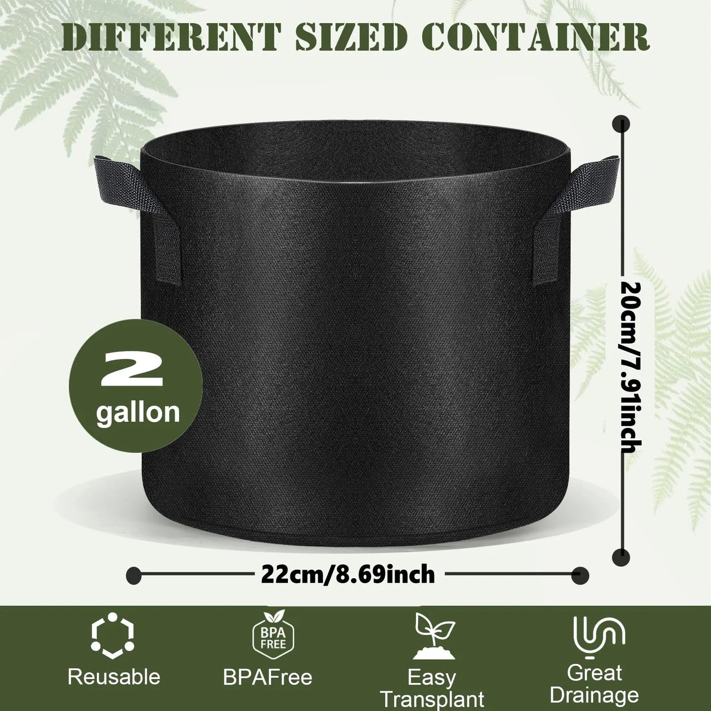 10 Pack Grow Bags Heavy Duty Thickened Nonwoven Fabric Pots with Handles, Plant Grow Bags for Vegetables Flower Plant Fruits