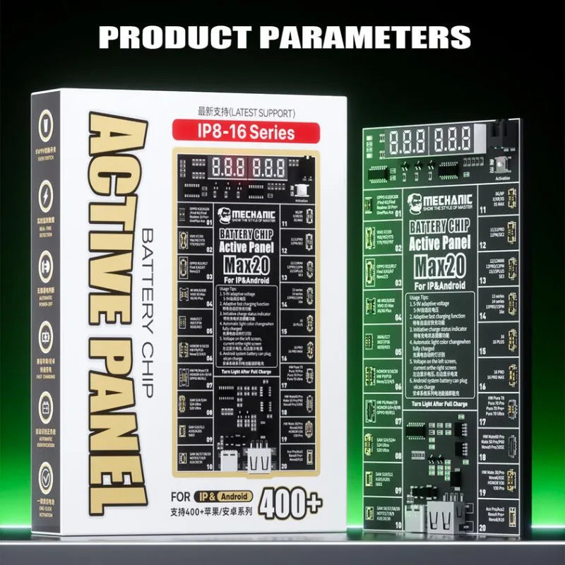 MECHANIC MAX20 Smart Battery Charger Chip – One-Click Activation & Real-Time Detection with Dual Port Type-C / USB for Android & iPhone