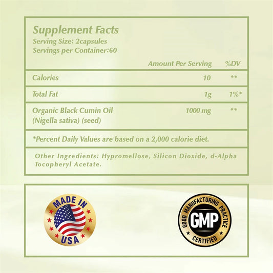 Black Seed Oil Capsules 1000mg – Supports Digestive Health, Immune Function & Brain Health, Antioxidant