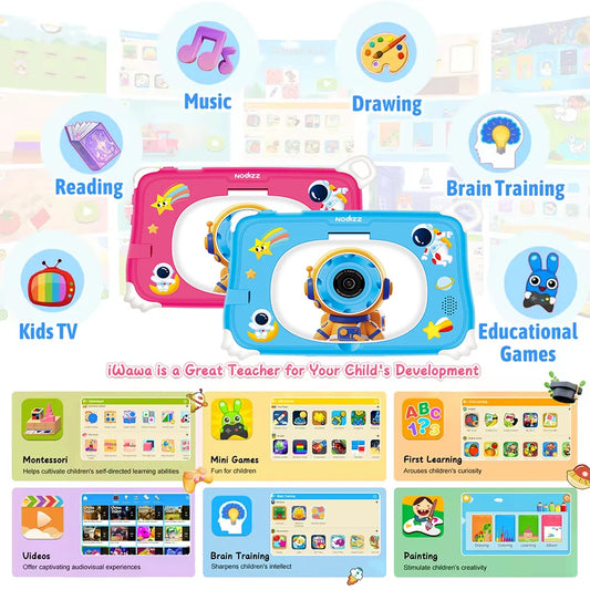 🎨 Nodizz 7-Inch Kids Learning Tablet – Android 15 | 4GB RAM + 128GB ROM | Quad-Core | 3200mAh Battery | Parental Control | Educational Gift