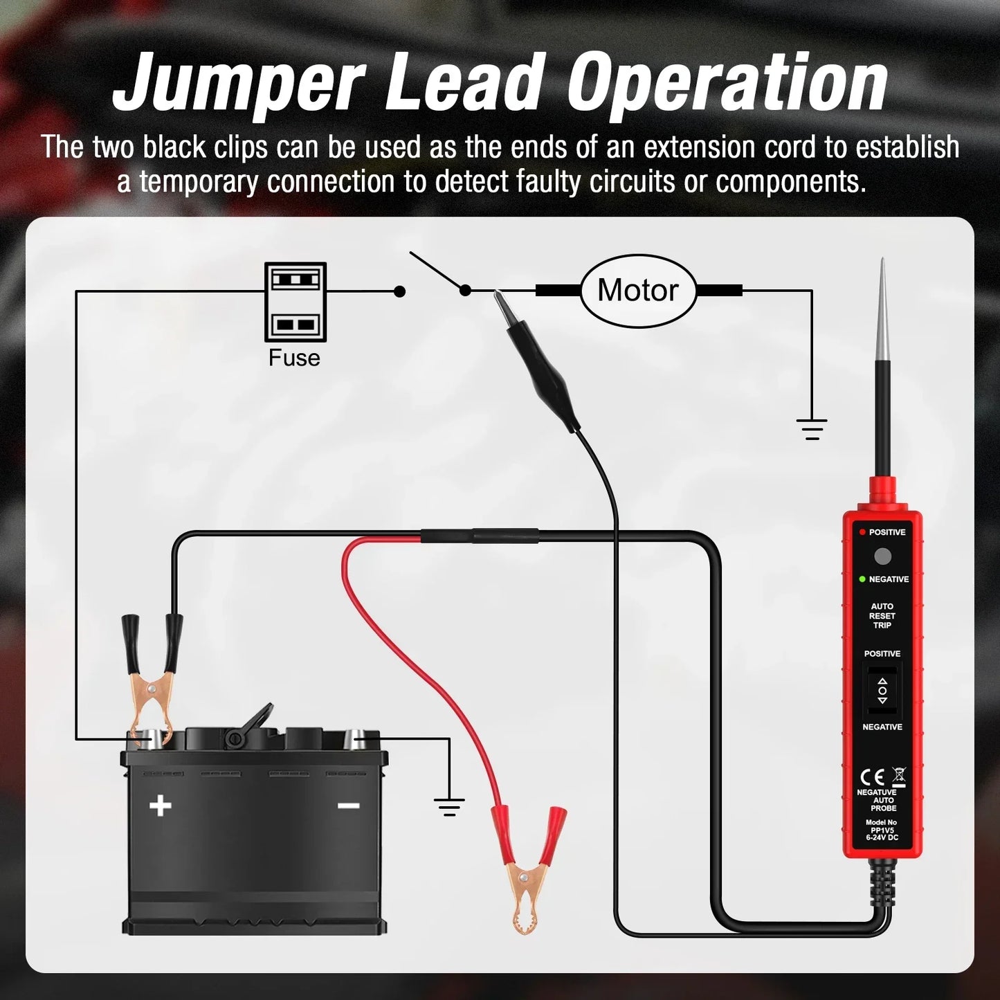 Automotive Electrical System Tester PP1V5 – 6–24V Car Circuit Power Probe with Overload Protection