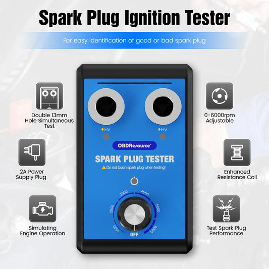 OBDResource Car Spark Plug Tester Pro With Black Board Dual Holes 220V&110V 0-6000rpm Engine Ignition Coil Spark Tester Tool