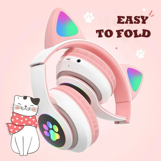 Xiaomi 2025 Wireless Bluetooth Kids Headphones | Cute Flash Lamp Stereo Earphones with Mic & TF Card Support