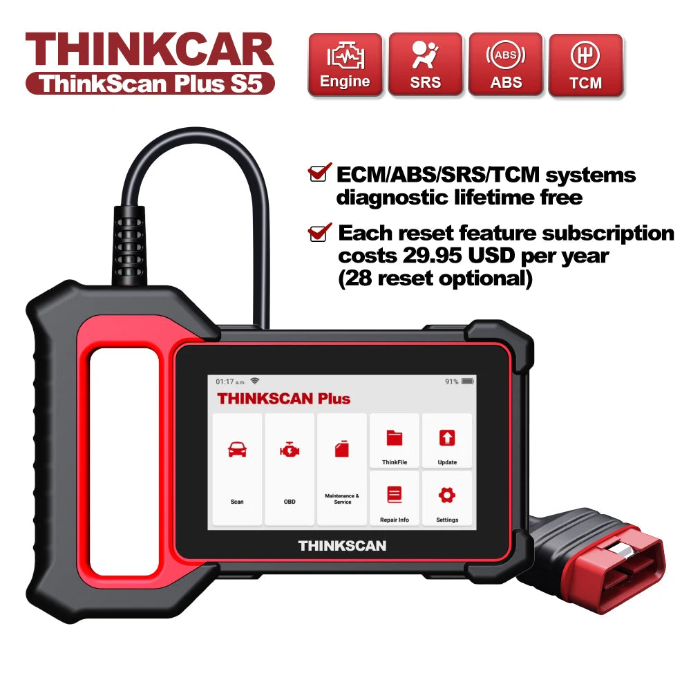 THINKCAR THINKSCAN Plus S6 / S5 – OBD2 Scanner & 4‑System Diagnostic Tool (Engine, ABS, SRS, TCM) | S6 = 5 Resets Lifetime Free