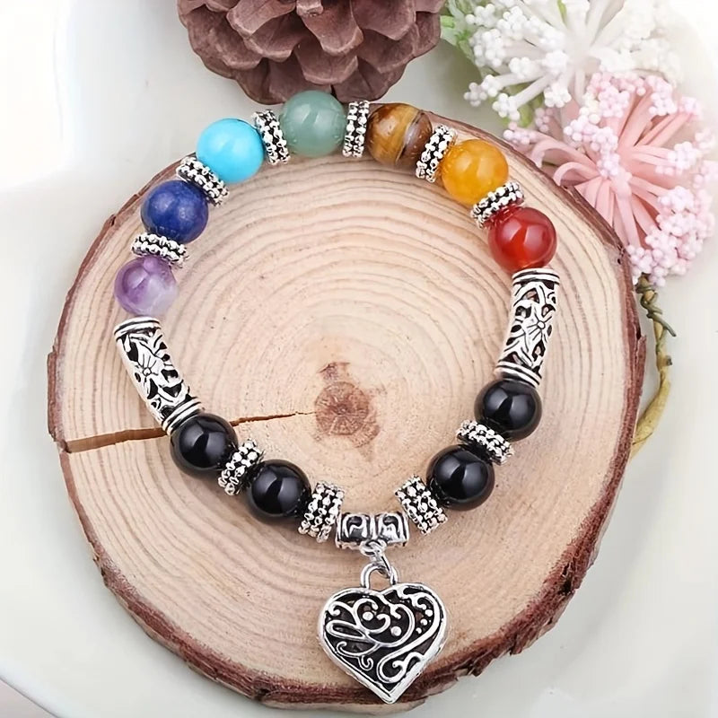 1pc/ 7 Chakra Bracelet Love Pendant Stone Beaded Bracelet Healing Jewelry Gift for Women