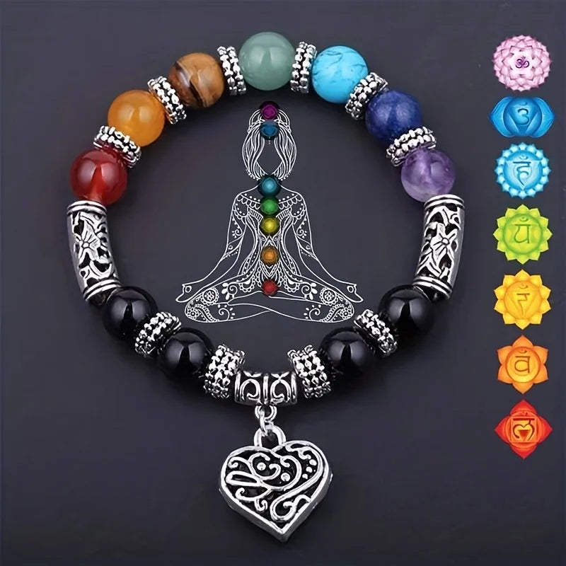 1pc/ 7 Chakra Bracelet Love Pendant Stone Beaded Bracelet Healing Jewelry Gift for Women