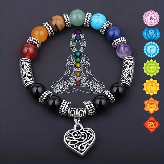 1pc/ 7 Chakra Bracelet Love Pendant Stone Beaded Bracelet Healing Jewelry Gift for Women
