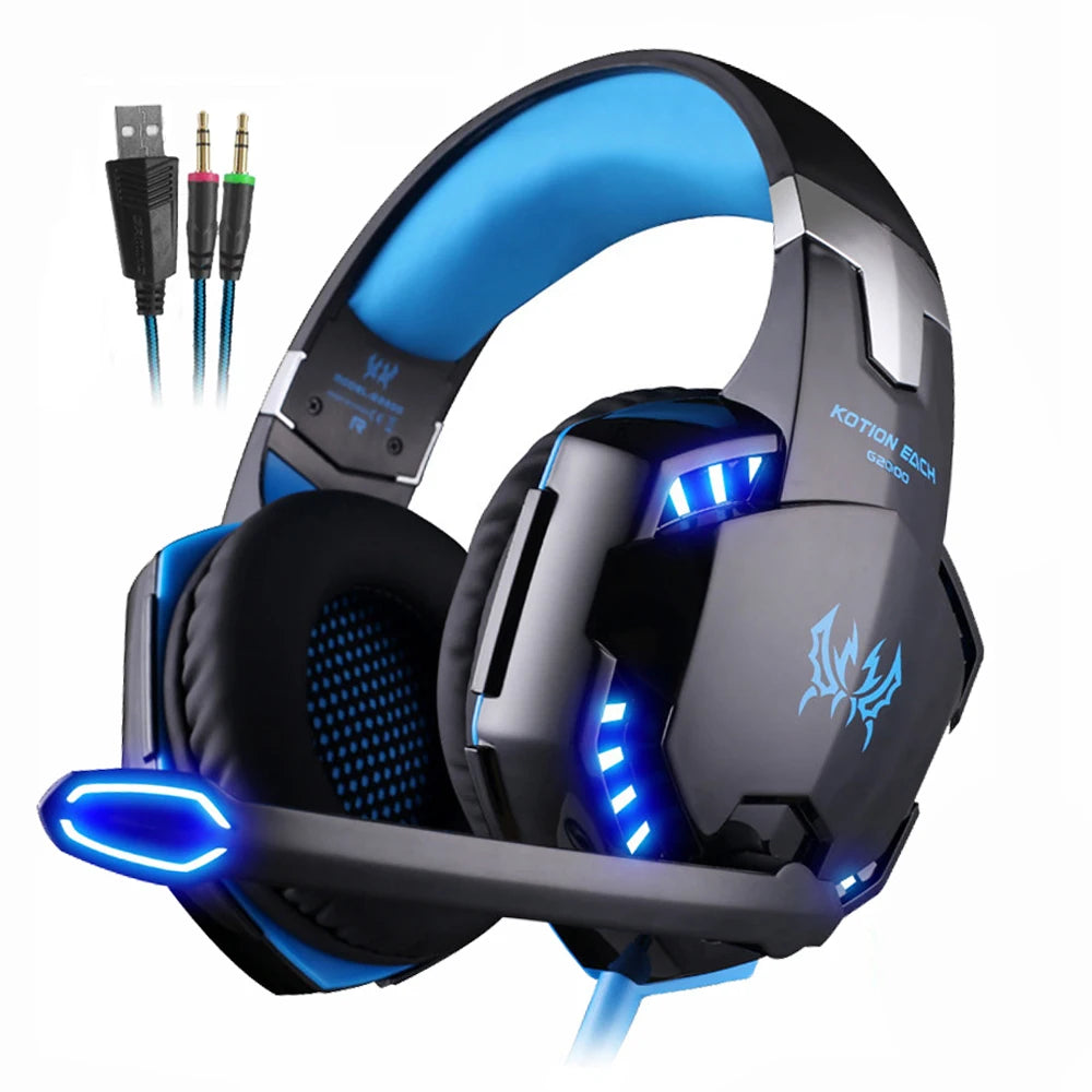KOTION EACH Gaming Headset – Deep Bass Stereo Headphones with LED Lights & Noise-Cancelling Microphone for PS4, Laptop & PC Gamers