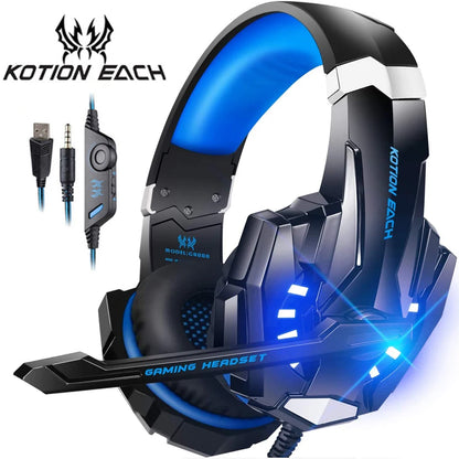 KOTION EACH Gaming Headset – Deep Bass Stereo Headphones with LED Lights & Noise-Cancelling Microphone for PS4, Laptop & PC Gamers