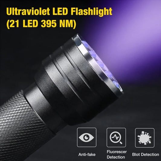 21 LED UV Ultraviolet Flashlight – 395NM Blacklight Mini Torch | Detect Pet Urine, Stains & Hidden Marks