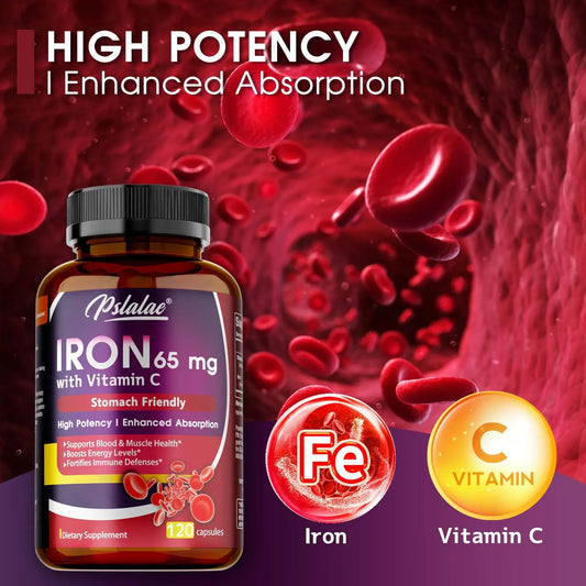 ✨ Iron Supplement 65 mg with Vitamin C – Maximized Absorption, Energy & Immune Support