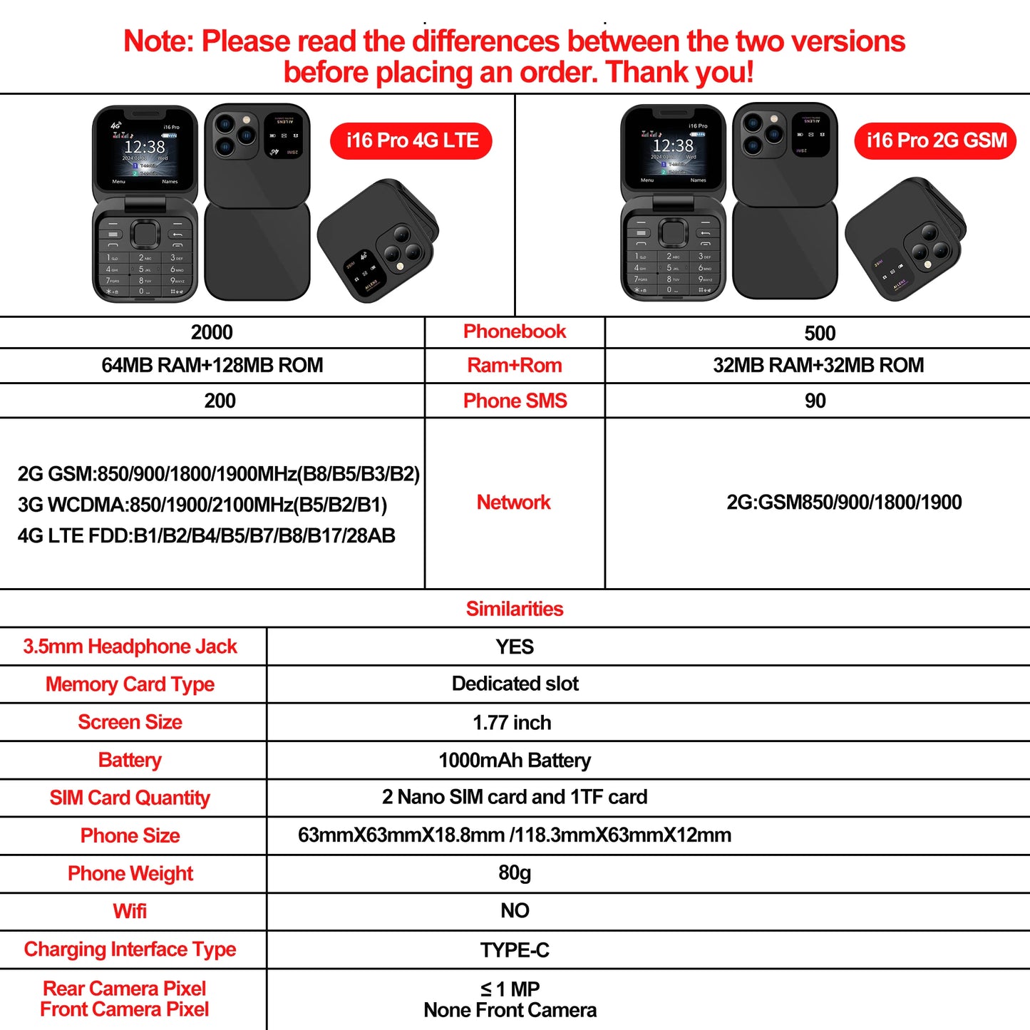 SERVO i16 PRO Mini Flip Mobile Phone – Dual SIM, 2G/4G LTE, FM Radio, Magic Voice, Torch & Pocket Design (Type-C Charging)