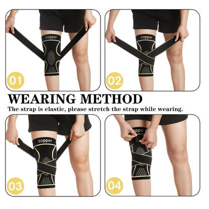 Copper Knee Braces with Strap for Knee Pain Women and Men， Joint Pain Relief, Knee Support for Working, Running, Weightlifting