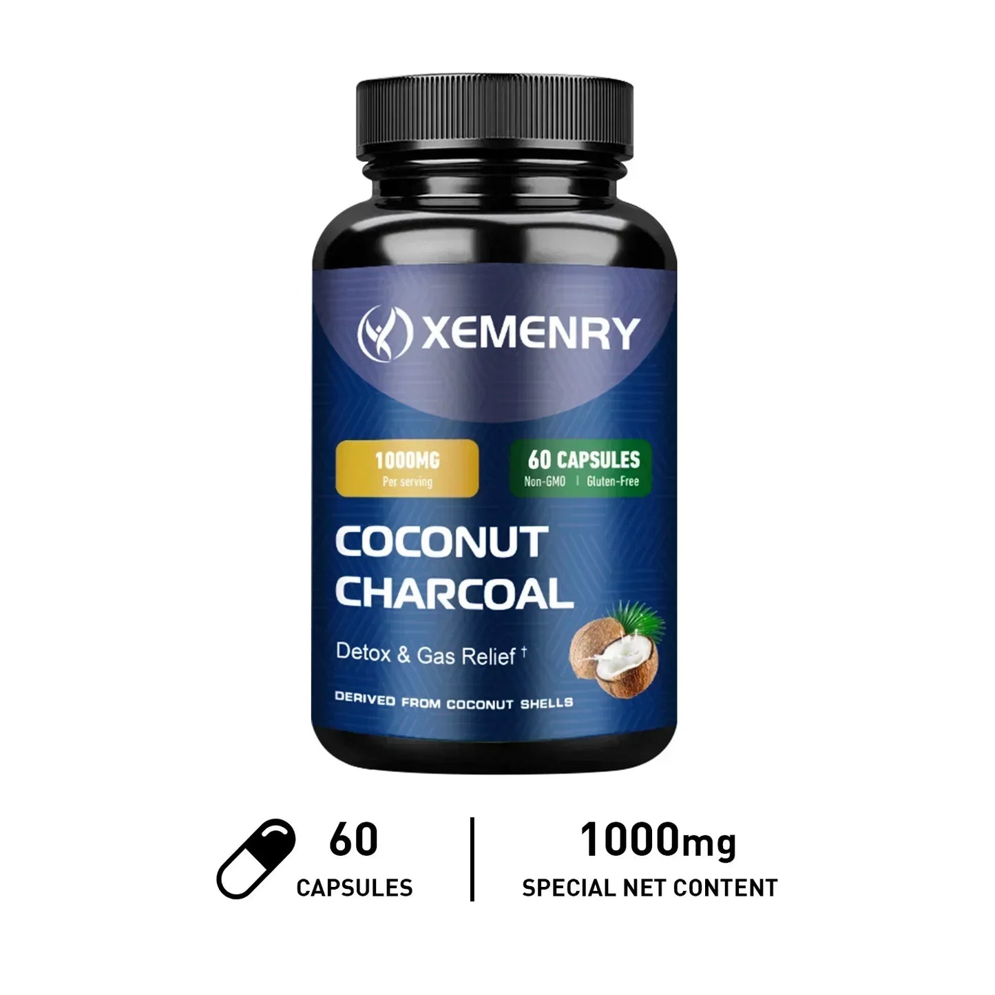 Coconut Charcoal Supplement – Relieves Gas & Bloating, Detox Cleanse, Supports Digestion & Immunity