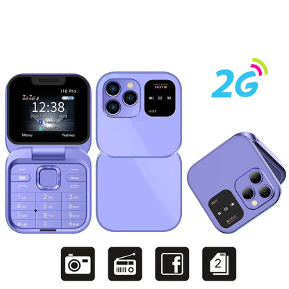 SERVO i16 PRO Mini Flip Mobile Phone – Dual SIM, 2G/4G LTE, FM Radio, Magic Voice, Torch & Pocket Design (Type-C Charging)