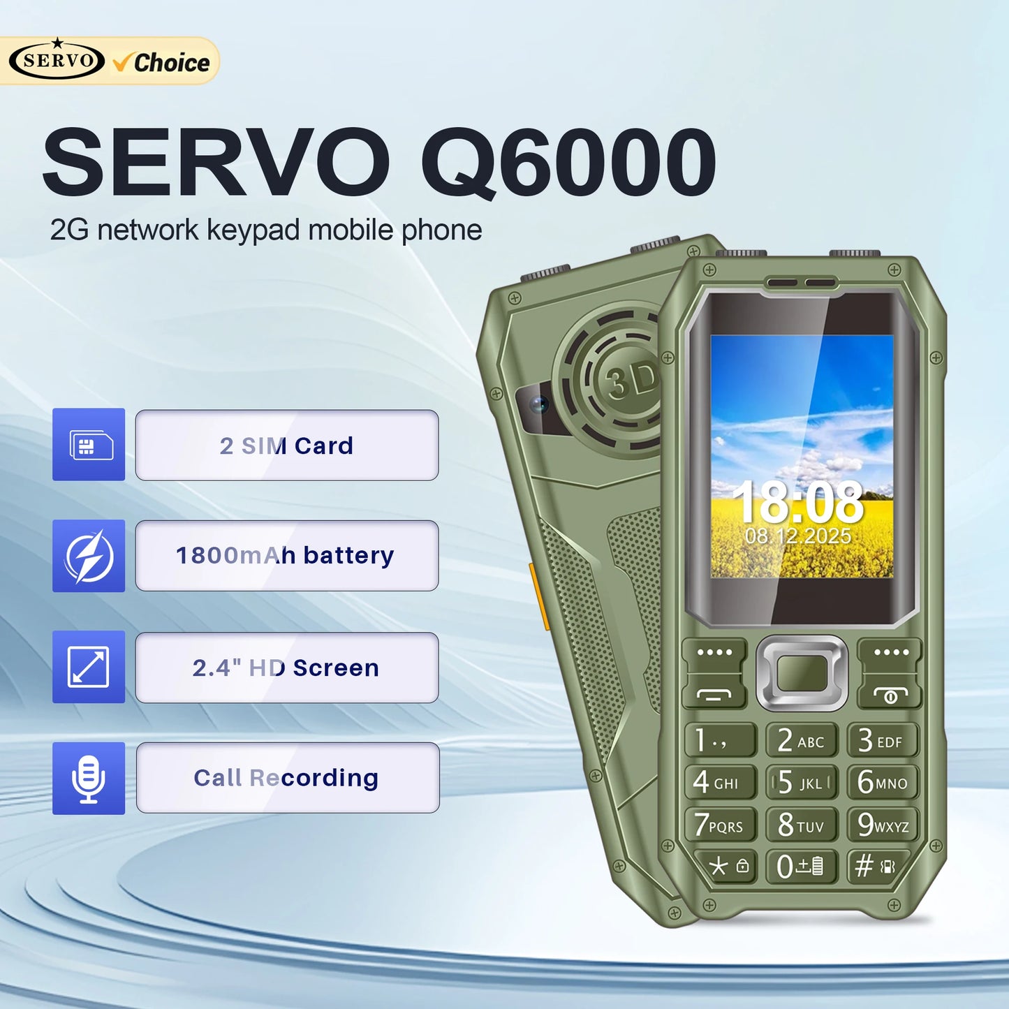 SERVO Q6000 Mobile Phone Dual SIM Standby Speed Dial Call Recording FM radio Dual Flashlight Vibration 2G GSM Feature Cellphones