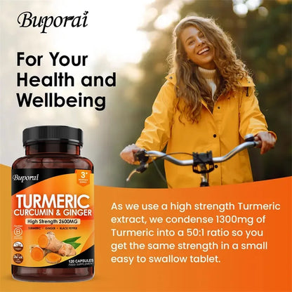 ✨ 3-in-1 Turmeric Ginger & Pepper 2600 mg – Joint, Digestive & Immune Support