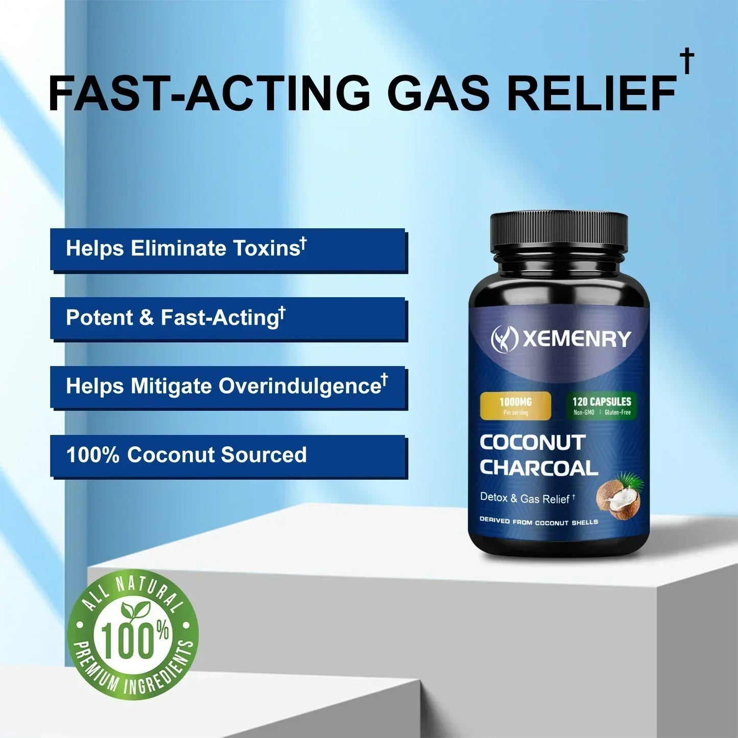 Coconut Charcoal Supplement – Relieves Gas & Bloating, Detox Cleanse, Supports Digestion & Immunity