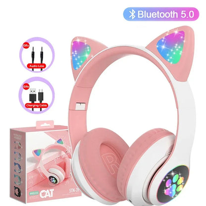 Xiaomi 2025 Wireless Bluetooth Kids Headphones | Cute Flash Lamp Stereo Earphones with Mic & TF Card Support