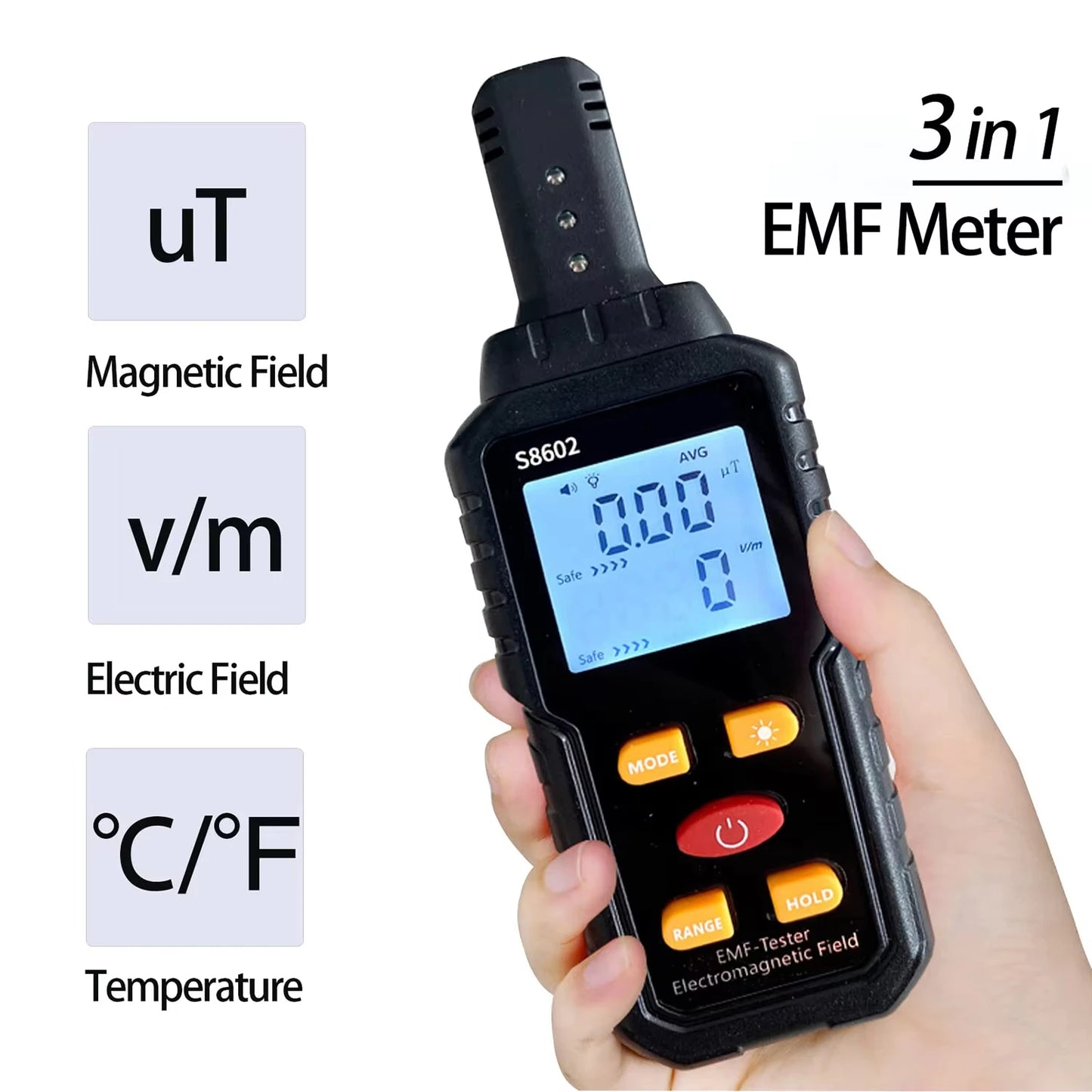 Portable S8602 Digital EMF Detector – Electric & Magnetic Field, Temperature Measurement, Radiation Safety Tool