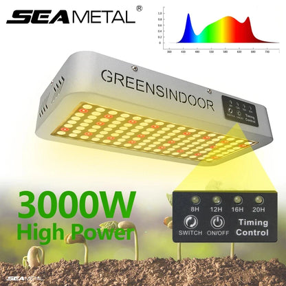 SEAMETAL 3000W LED Grow Light Full Spectrum Indoor Plants Growing Light Tent 8h/12h/16h/20h Timer Auto On/Off Phyto Growth Lamp