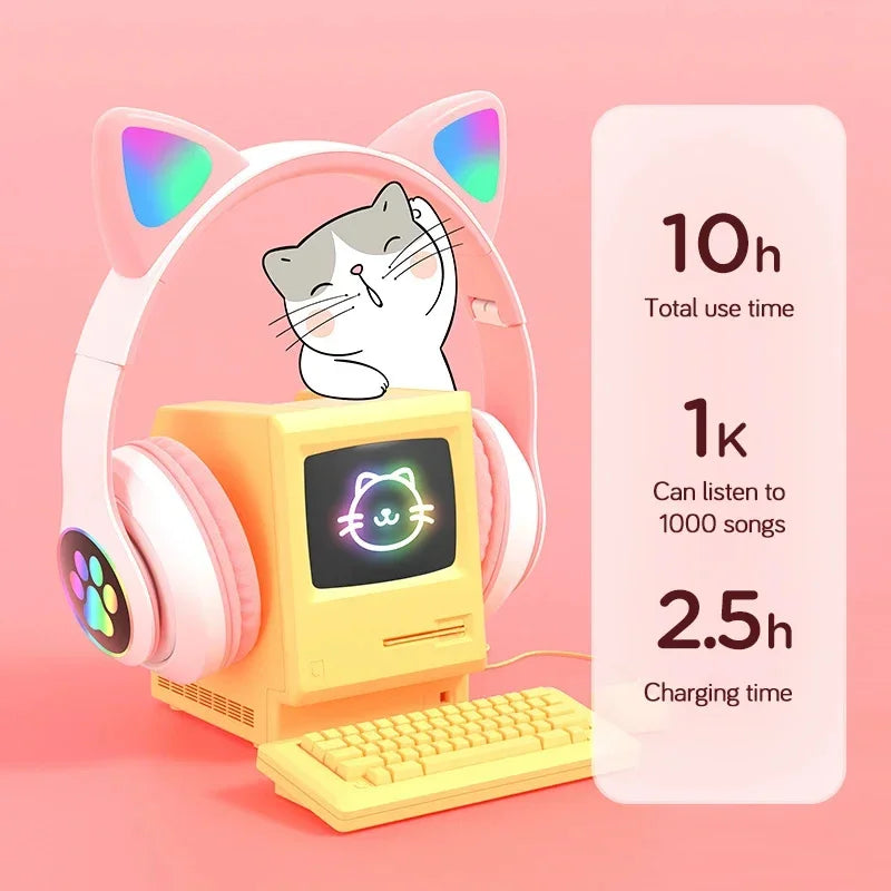 Xiaomi 2025 Wireless Bluetooth Kids Headphones | Cute Flash Lamp Stereo Earphones with Mic & TF Card Support