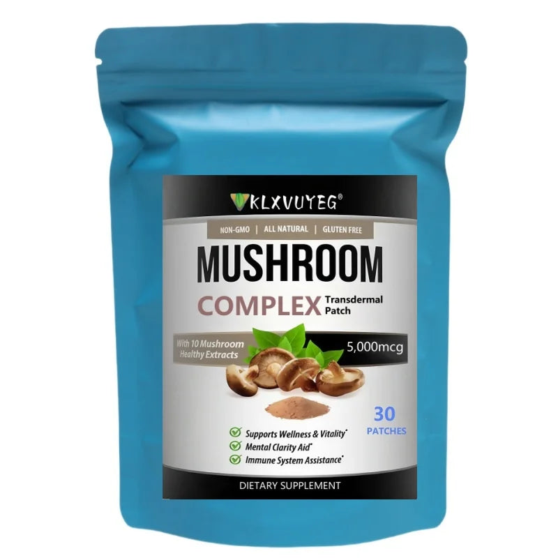 10x Mushroom Complex Transdermal Patches – Lion’s Mane, Reishi, Shiitake & 10 Mushroom Blend, Immune & Cognitive Support, 1-Month Supply