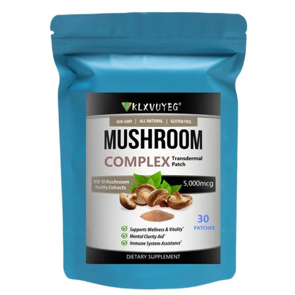 10x Mushroom Complex Transdermal Patches – Lion’s Mane, Reishi, Shiitake & 10 Mushroom Blend, Immune & Cognitive Support, 1-Month Supply