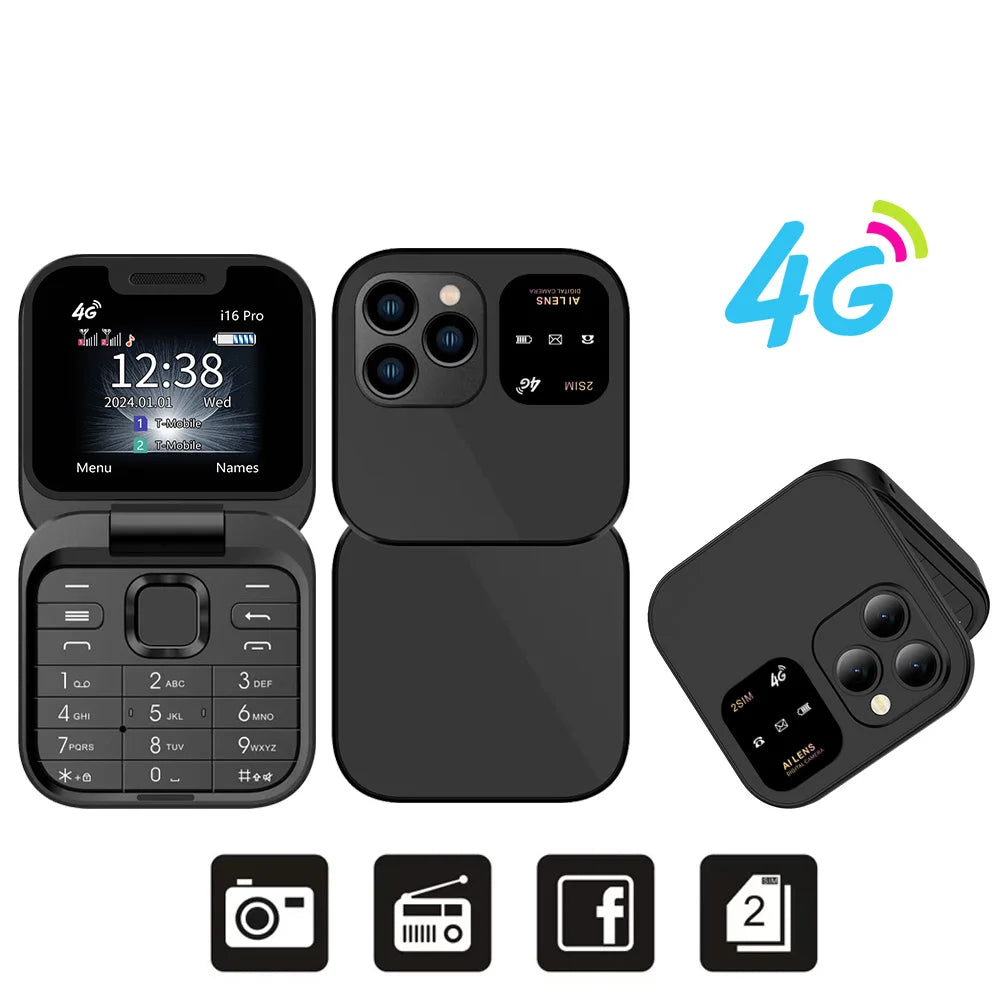 SERVO i16 PRO Mini Flip Mobile Phone – Dual SIM, 2G/4G LTE, FM Radio, Magic Voice, Torch & Pocket Design (Type-C Charging)