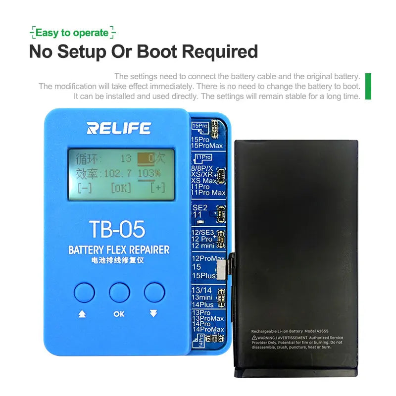 RELIFE TB-05 Battery Cable Repair Instrument Setup-free and Boot-free Adapt To Various Models for IPhone IP8G-16PM  Repair Tools