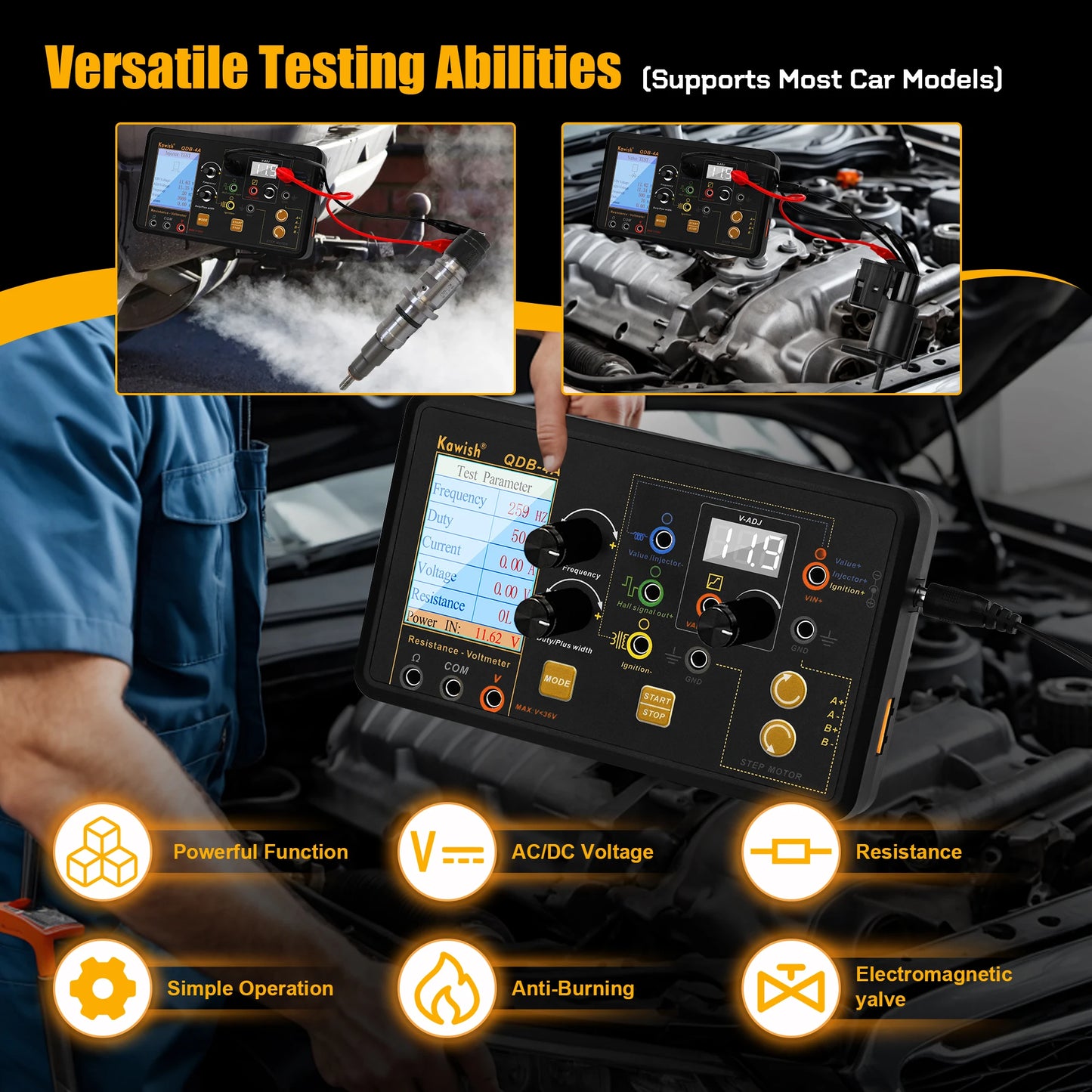 QDB-4A Auto Ignition Coil Tester Car Idle Stepper Motor Solenoid Valve Injector Actuator Fault Detector Driver PWM Generator