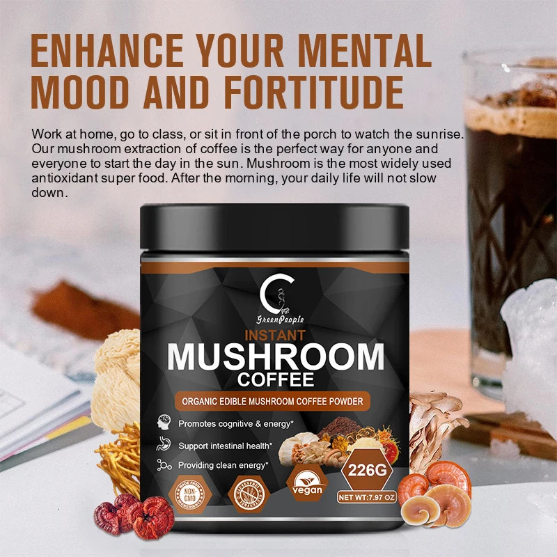 Greenpeople Lion's Mane Mushroom Coffee Supplement with Reishi,Cordyceps&Turkey Tail-Energy,Mental Clarity&Focus,Brain Booster