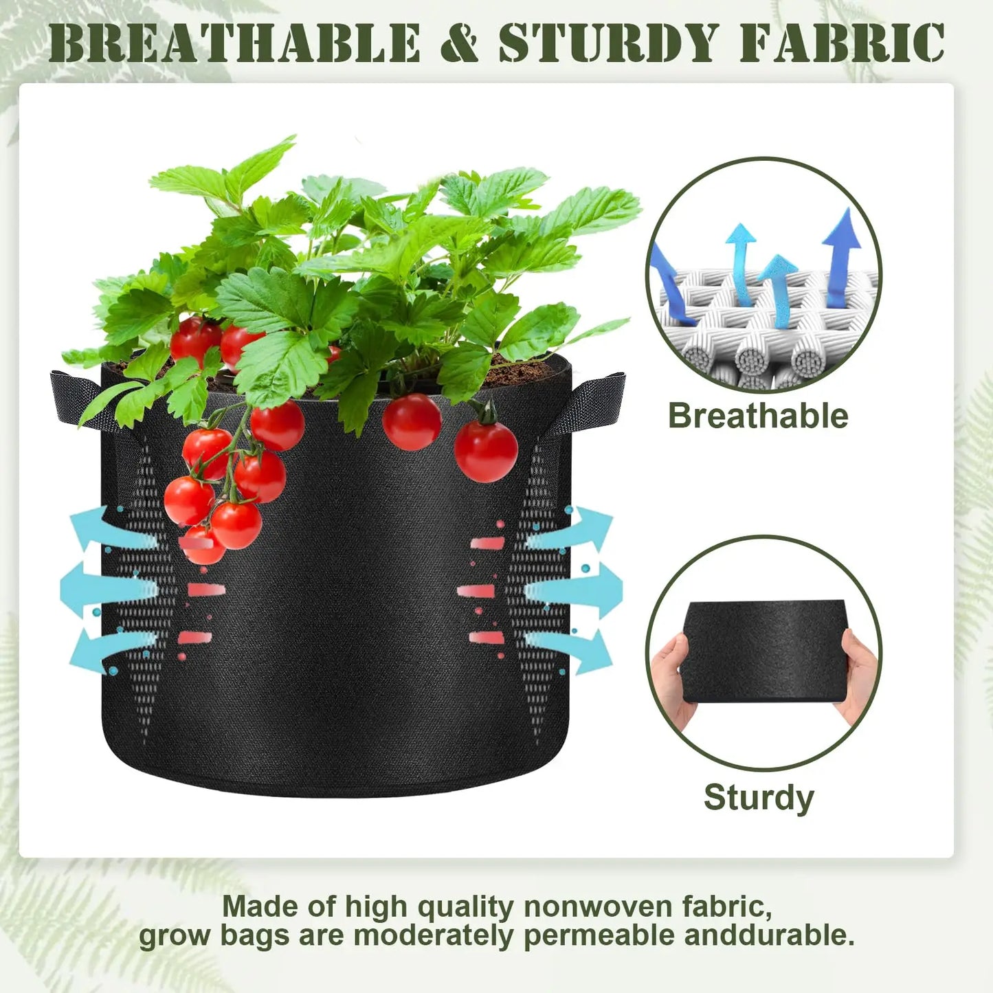10 Pack Grow Bags Heavy Duty Thickened Nonwoven Fabric Pots with Handles, Plant Grow Bags for Vegetables Flower Plant Fruits