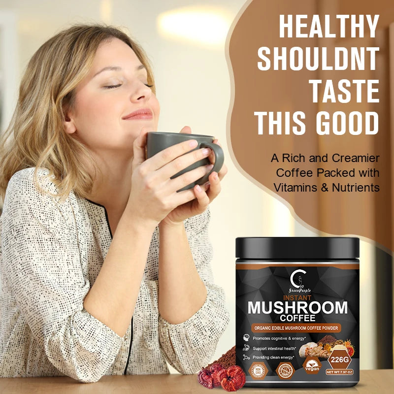 Greenpeople Lion's Mane Mushroom Coffee Supplement with Reishi,Cordyceps&Turkey Tail-Energy,Mental Clarity&Focus,Brain Booster