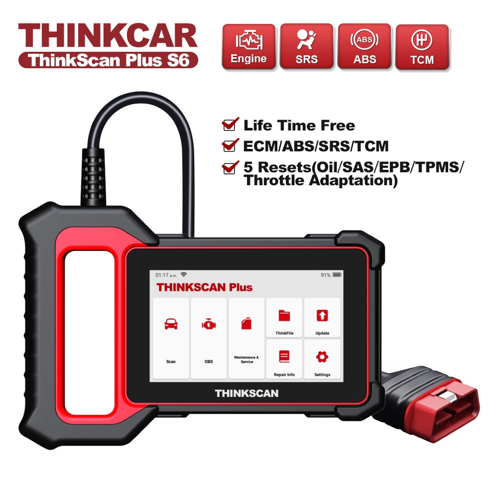 THINKCAR THINKSCAN Plus S6 / S5 – OBD2 Scanner & 4‑System Diagnostic Tool (Engine, ABS, SRS, TCM) | S6 = 5 Resets Lifetime Free