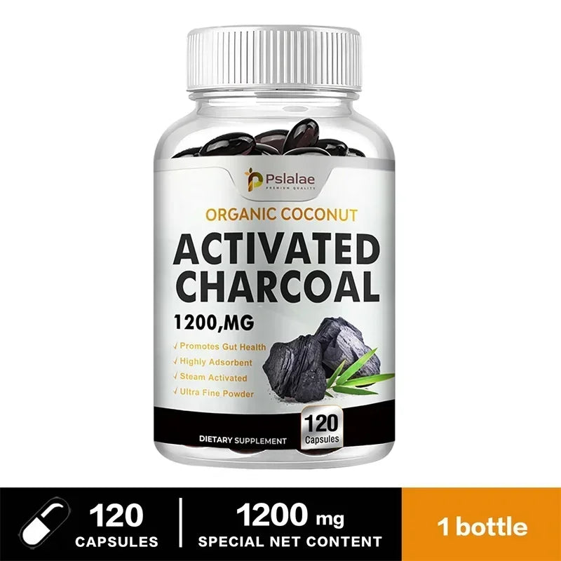 Organic Coconut Activated Charcoal Capsules - Helps Relieve Gas & Bloating, Detox and Lubricating, for Normal Bowel Function