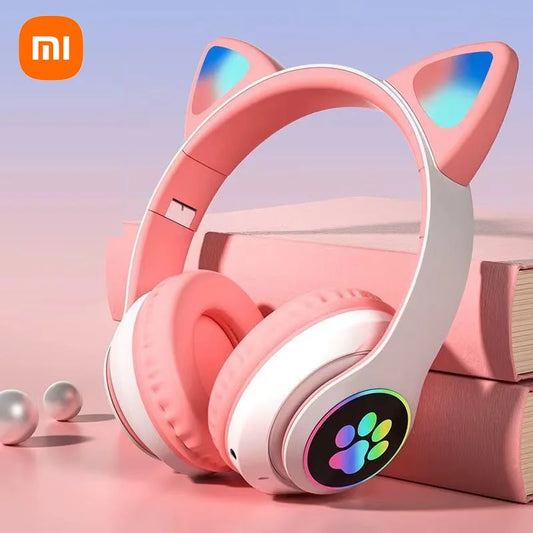 Xiaomi 2025 Wireless Bluetooth Kids Headphones | Cute Flash Lamp Stereo Earphones with Mic & TF Card Support