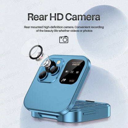 SERVO i16 PRO Mini Flip Mobile Phone – Dual SIM, 2G/4G LTE, FM Radio, Magic Voice, Torch & Pocket Design (Type-C Charging)