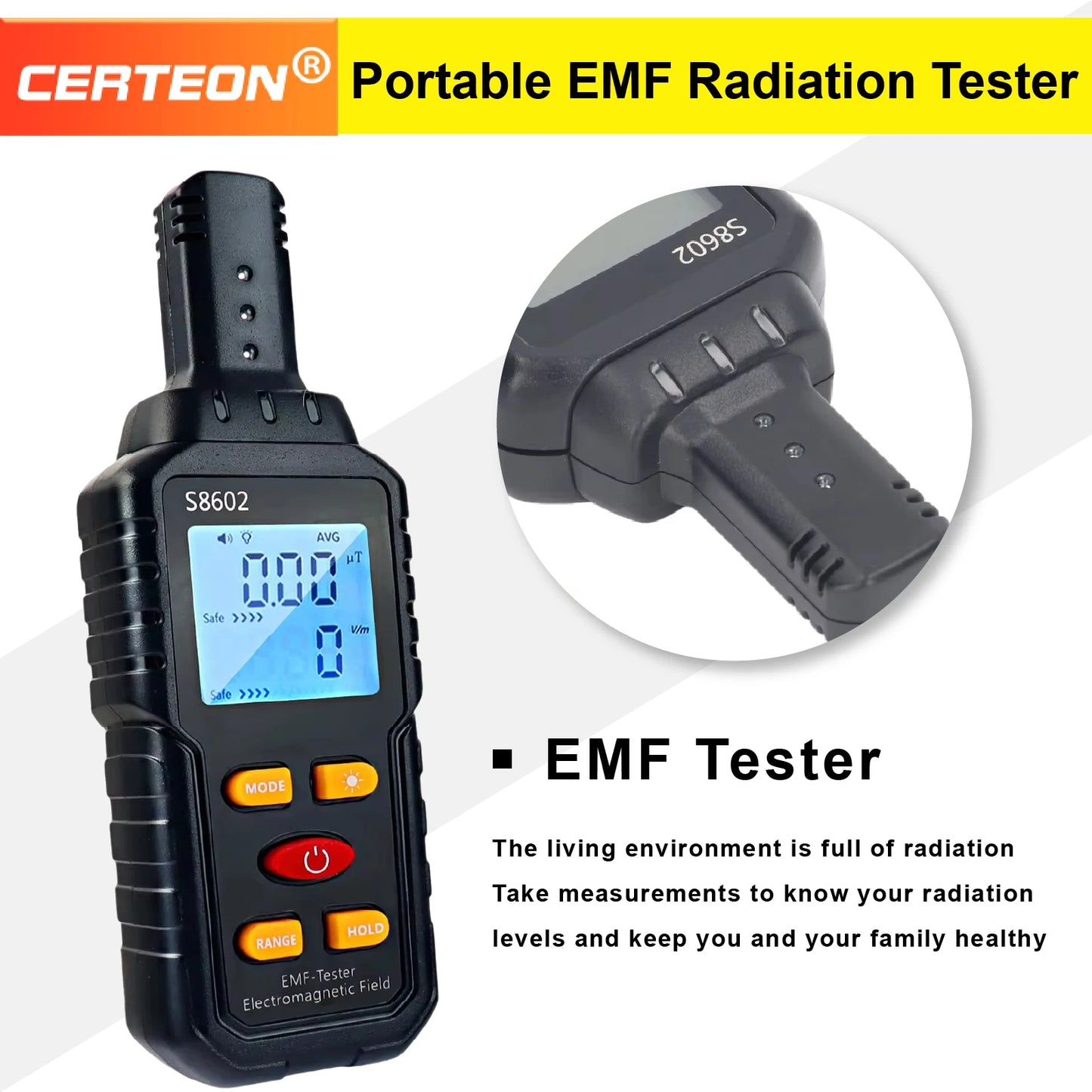 Portable S8602 Digital EMF Detector – Electric & Magnetic Field, Temperature Measurement, Radiation Safety Tool