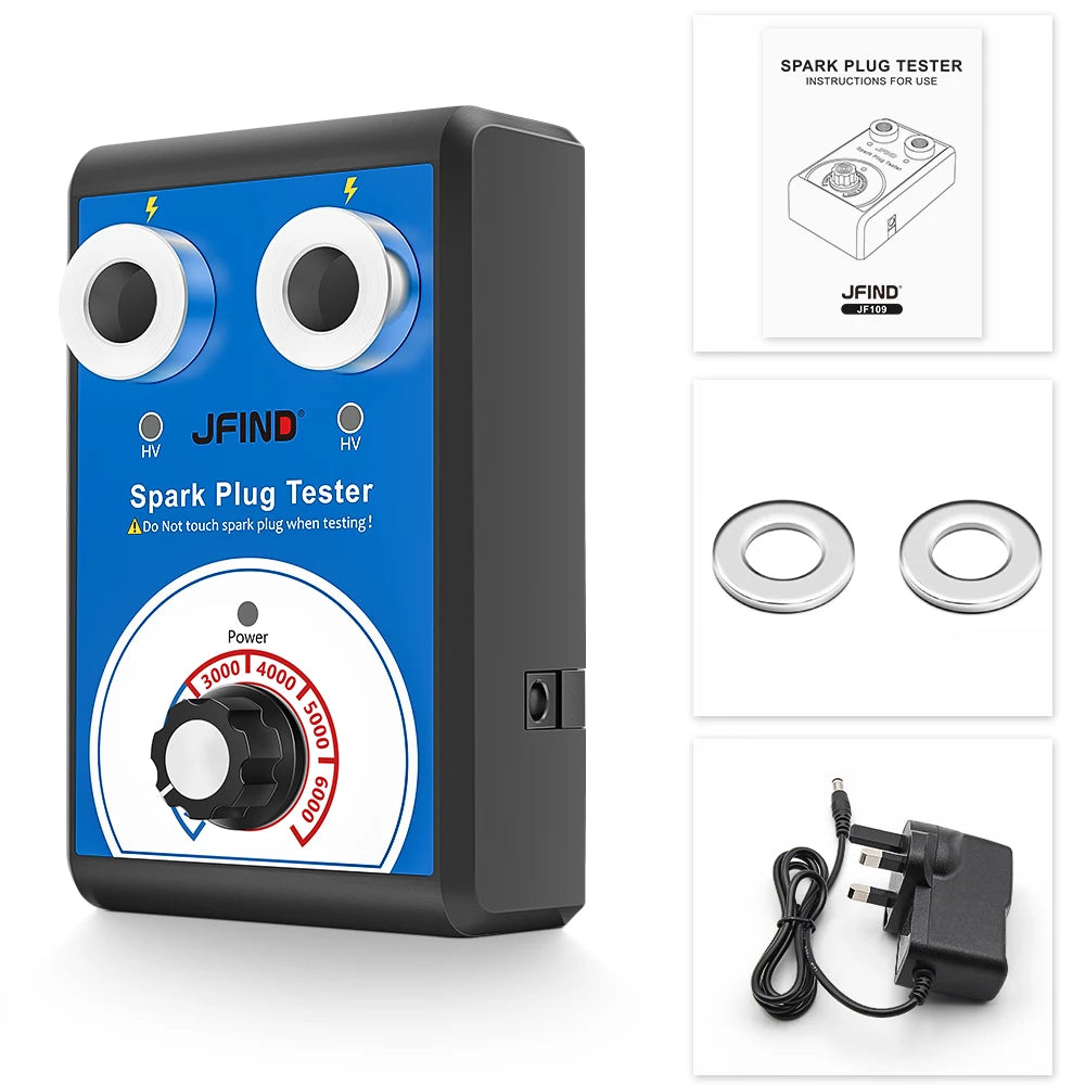 Jfind JF109 13mm Double-Hole Spark Plug Tester – Automotive & Motorcycle Ignition Analyzer 110V/220V to 12V