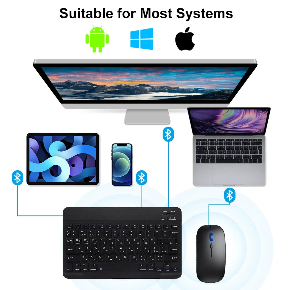Bluetooth Wireless Keyboard & Mouse | Multilingual for iOS, Android & Windows Tablets – Compatible with iPad Air, Mini, and Pro (Spanish, Korean, Portuguese, Russian + More)