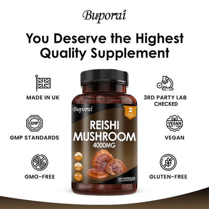 Reishi Mushroom Capsules 4000mg – Immune Support, Boosts Cellular Energy & White Blood Cell Function