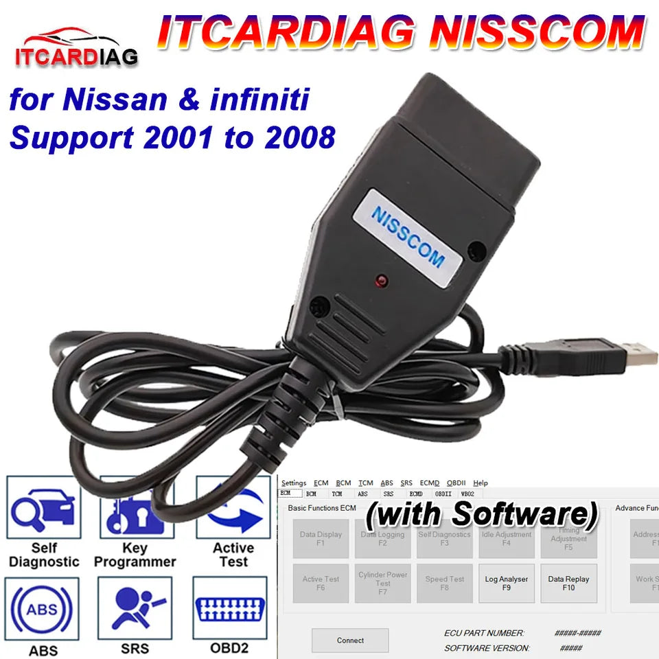 ITCARDIAG NISSCOM for Nissan & Infiniti OBD2 Diagnostic Tool Support SRS Key Programmer Active Test ABS Program Steering Angle