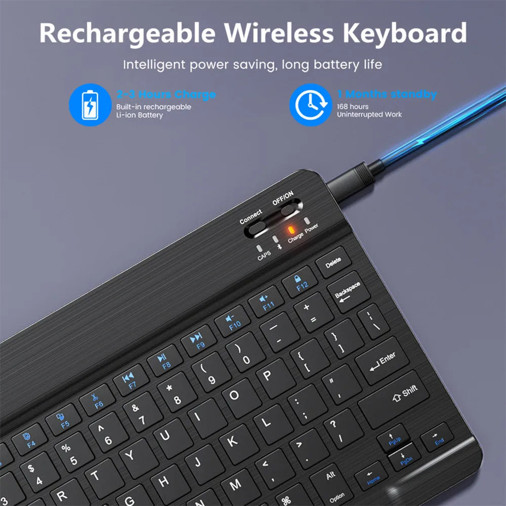 Bluetooth Wireless Keyboard & Mouse | Multilingual for iOS, Android & Windows Tablets – Compatible with iPad Air, Mini, and Pro (Spanish, Korean, Portuguese, Russian + More)