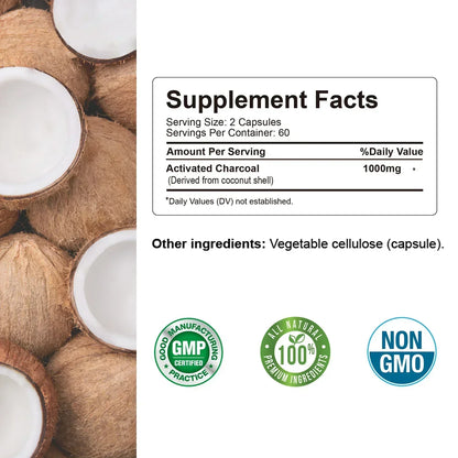 Coconut Charcoal Supplement – Relieves Gas & Bloating, Detox Cleanse, Supports Digestion & Immunity