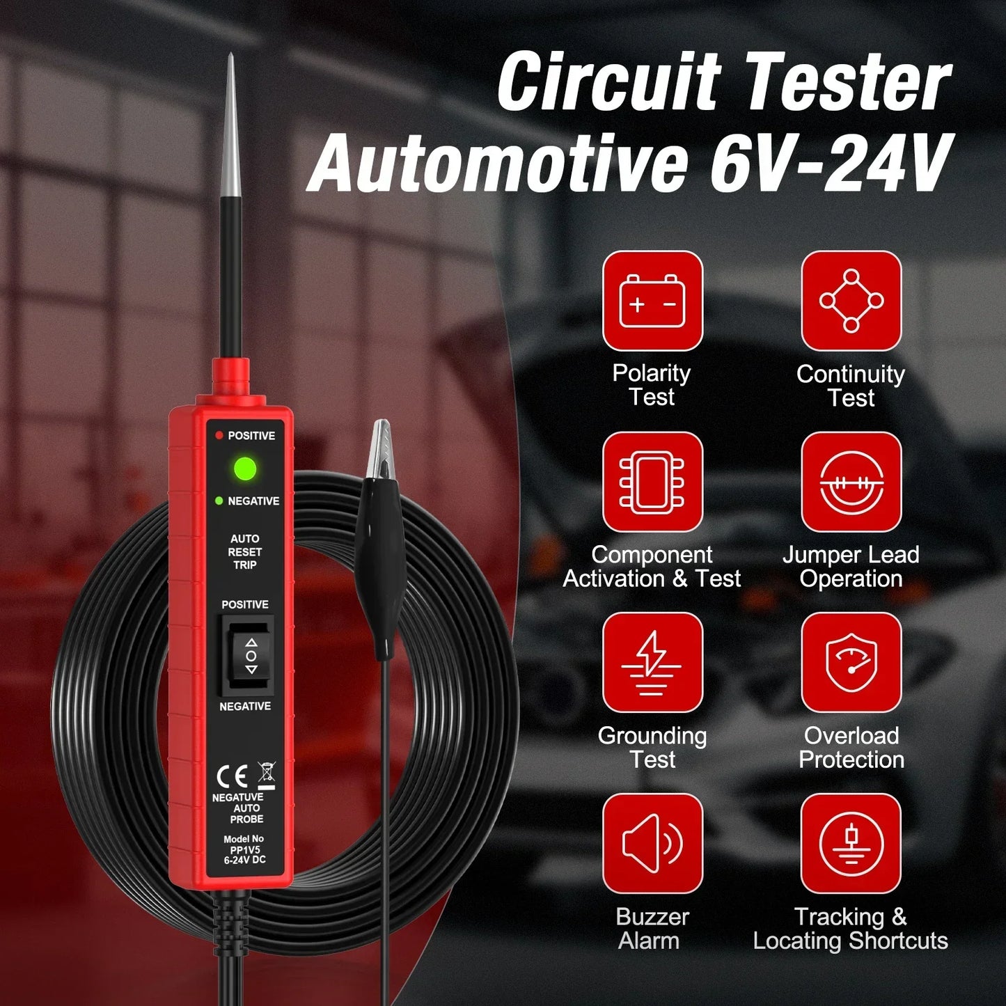 Automotive Electrical System Tester PP1V5 – 6–24V Car Circuit Power Probe with Overload Protection