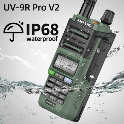 Baofeng UV-9R Pro V2 – IP68 Waterproof Dual-Band Walkie Talkie | Tri-Power, Type-C Charging & Long-Range Ham CB Radio